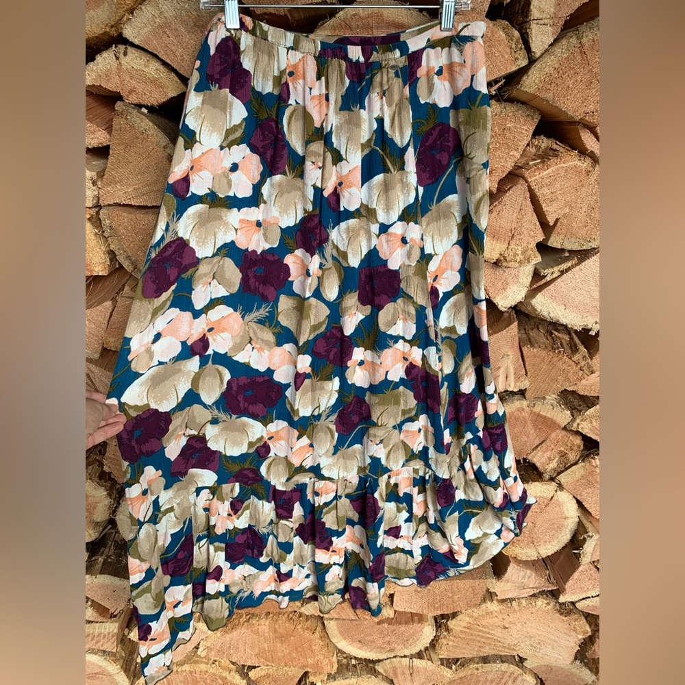 Floral Print High Low Maxi Skirt Women XL